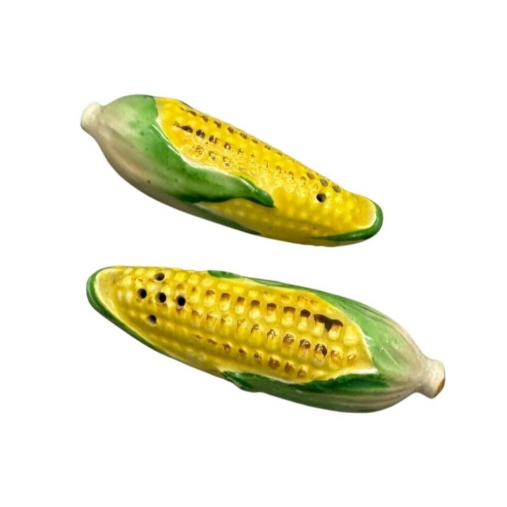 Corn On The Cob Ceramic Salt & Pepper Shakers Vtg Farmhouse Kitchen Decor READ